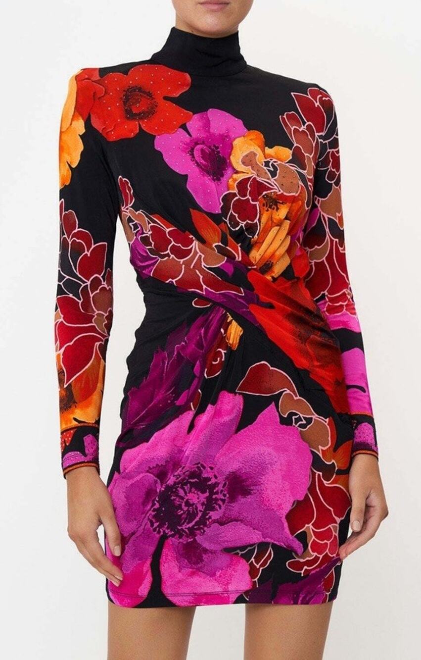NWT Camilla Midnight Poppy Cross Front Mini Dress Crystal Floral S